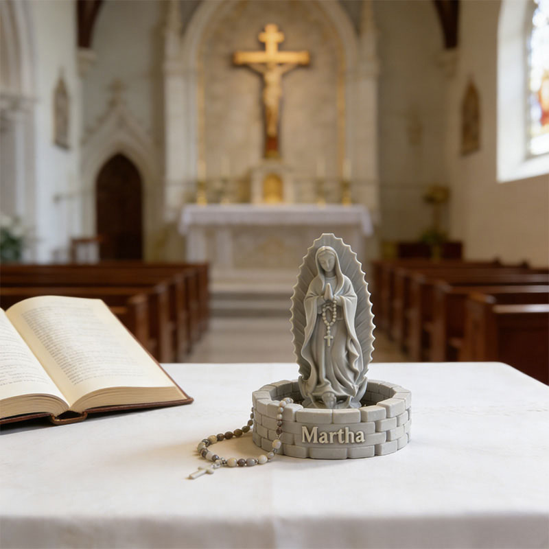 Personalized Virgin Mary Rosary Holder with Custom Name Virgencita Altar Tray Lady Guadalupe Stand Church Decor Home Decor Catholic Spiritual Gift