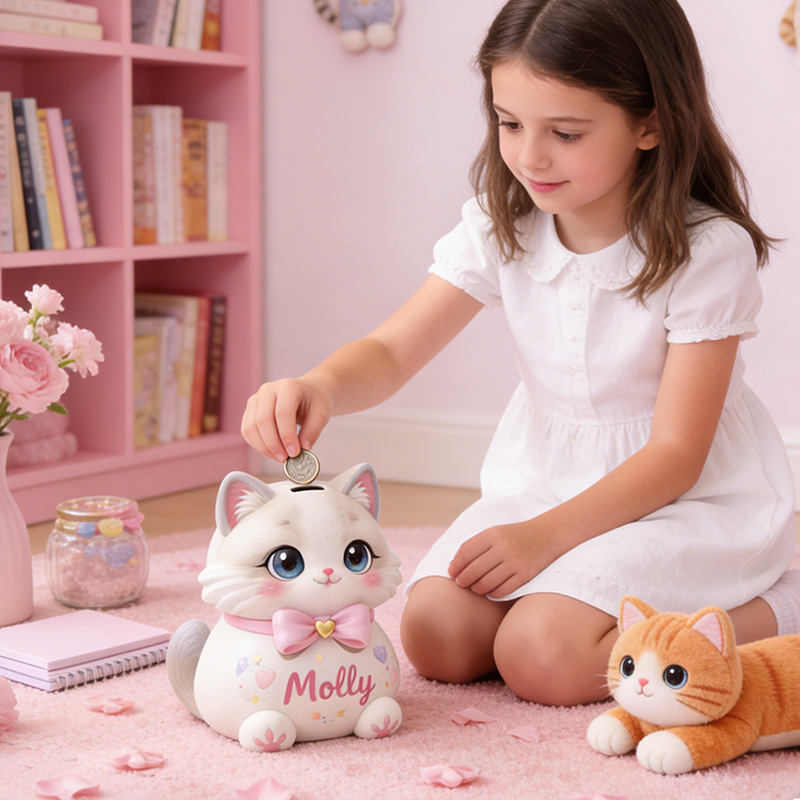 Personalized Cat Piggy Bank 3D Printed Nursery Decor Kids Birthday Gift Custom Piggy Bank Gifts for Kids Baby Shower Gift