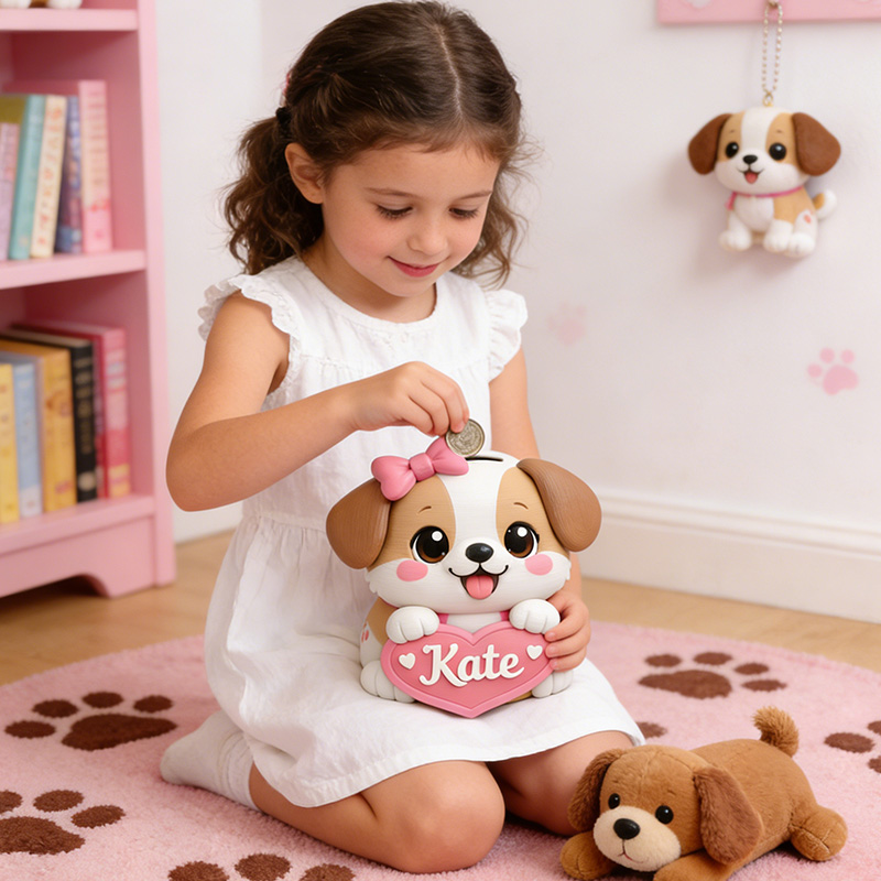 Personalized Dog Piggy Bank 3D Printed Nursery Decor Kids Birthday Gift Custom Piggy Bank Gifts for Kids Baby Shower Gift