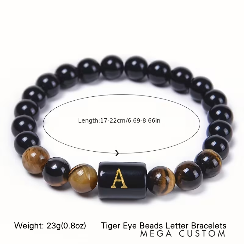 Personalized Tiger's Eye Beaded Bracelet with Elastic Cord Unisex Ideal Men's Gifts Valentine's Day Gifts and Groomsmen Bracelets