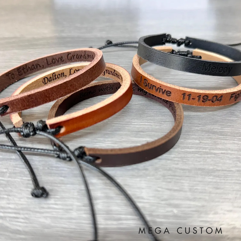Personalized Custom Engraved Leather Bracelet Unisex Couple Style Ideal Men's Gifts for Father's Day Valentine's Day and Groomsmen Bracelets