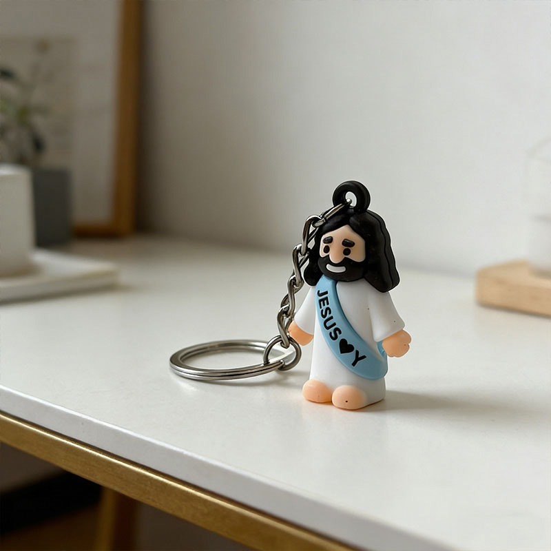 Personalized Little Jesus Figure Sash Jesus Loves You Keychain Custom Name Mini Jesus Keychain Christian Collectables Religious Gift for Jesus Lover