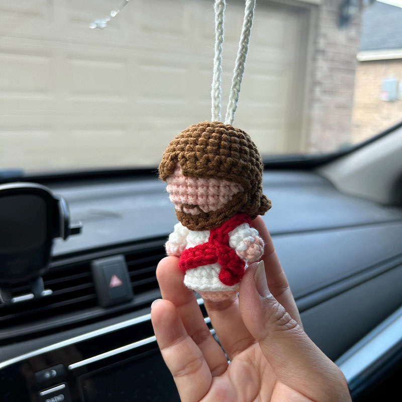 Personalized Crochet Mini Jesus Keychain and Hanging Christian Amigurumi Figurine Crochet Jesus Car Charm Religious Gift Prayer Corner Faith Gift