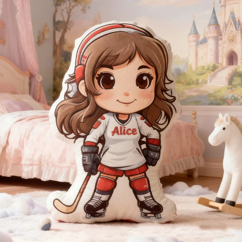 Personalized Girl Hockey Player Pillow with Custom Name Perfect for Young Hockey Fans