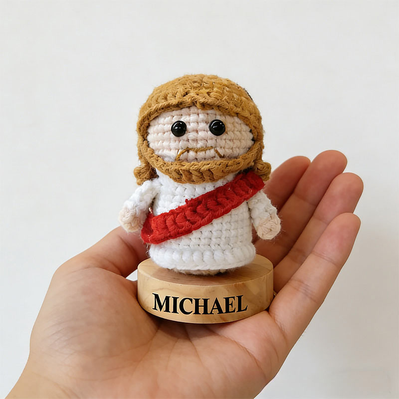 Personalized Crochet Jesus Doll with Custom Name in Base Christian Amigurumi Figurine for Kids or Adults Religious Gift Prayer Corner Faith Gift