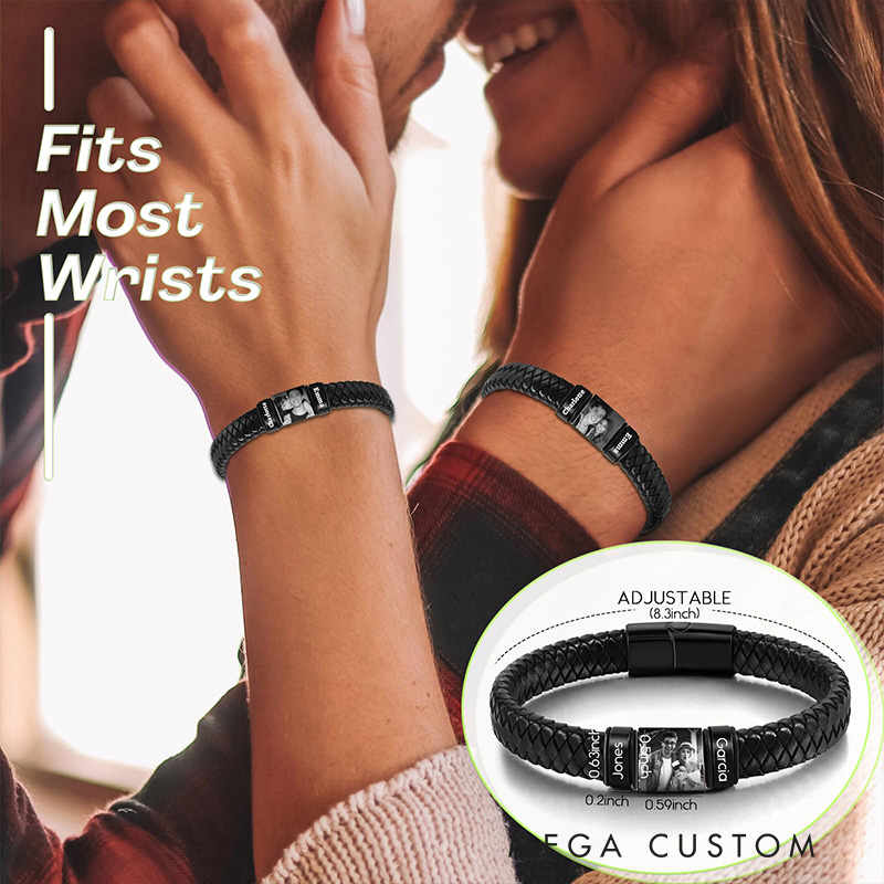 Personalized Leather Bracelets Custom Bracelet for men Engraving Bracelet with Name Photo Father's Day gift for Men Bracelets Valentine's Day Gift for Boyfriend