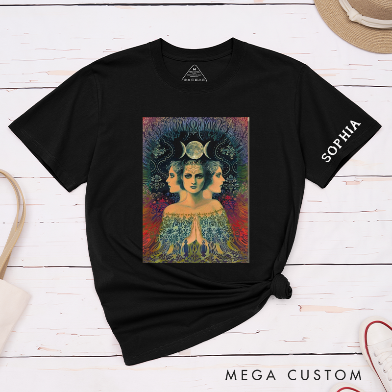Personalized Triple Moon Goddess T-Shirt Classic Unisex Spiritual Custom Gift for Women and Men Unique Witchy Astrology Art Boho Clothing