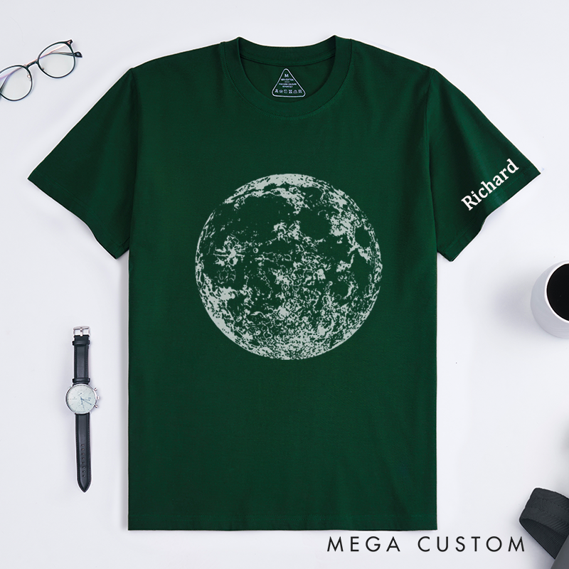Personalized Moon Print Classic T-Shirts Custom Name 2025 Unisex Tee Unique Celestial Gift for Space Lover Birthday Present Anniversary Shirt