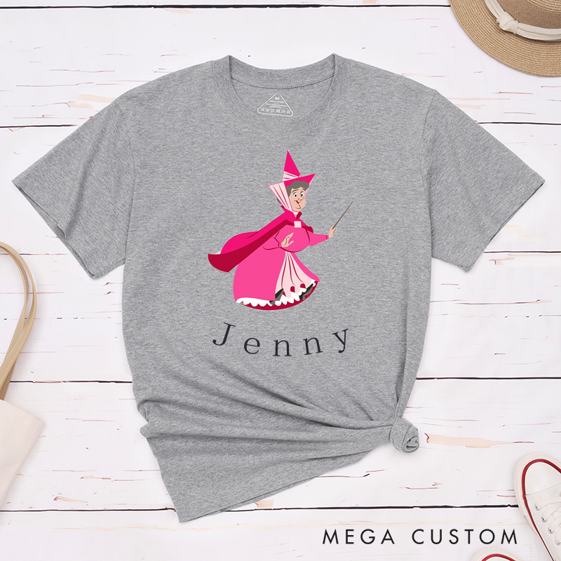 Personalized Fairy Godmother T-Shirt Classic Custom Name Gift for Women and Girls Unique Pink Magic Fantasy Design Present
