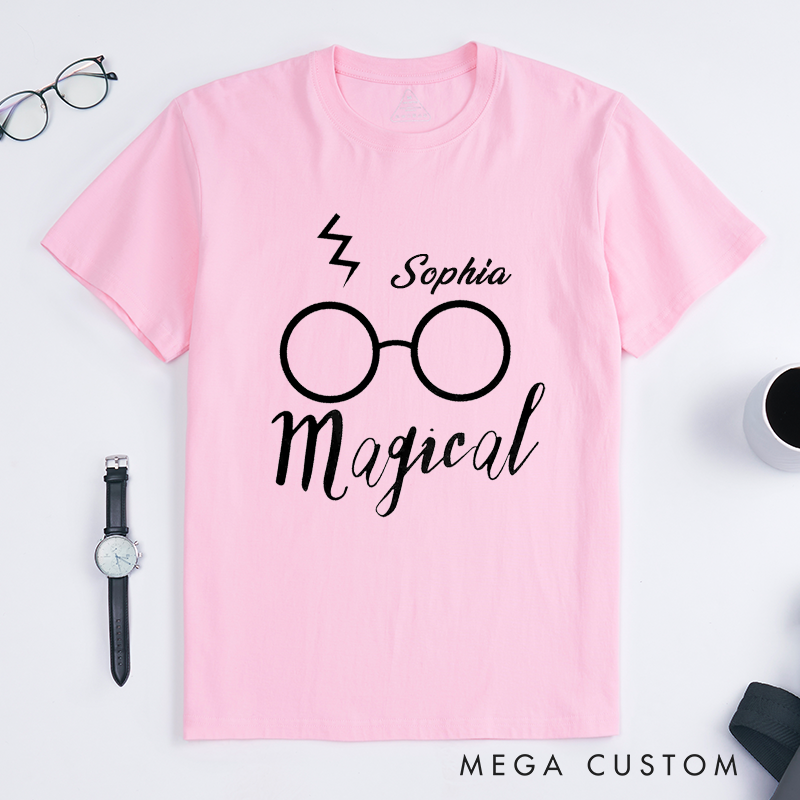 Personalized Magical Glasses T-Shirt Custom Name Gift Unisex Classic Tee Unique Lightning Print Present for Birthday
