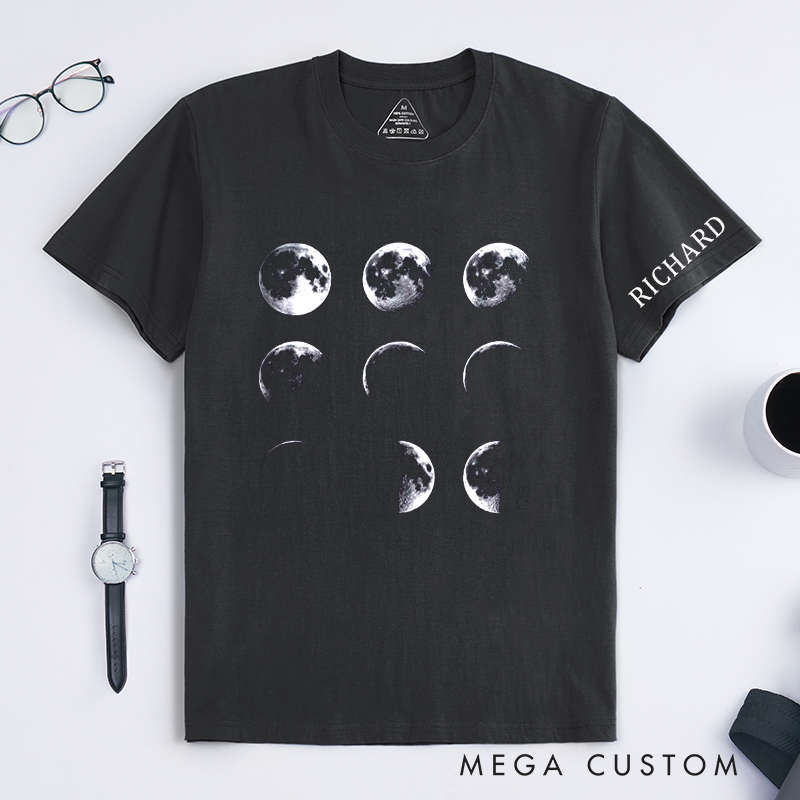 Personalized Moon Phases T-Shirt Custom Date Gift for Astronomy Lovers Unique Lunar Cycle Classic Tee for Anniversary or Birthday Gift