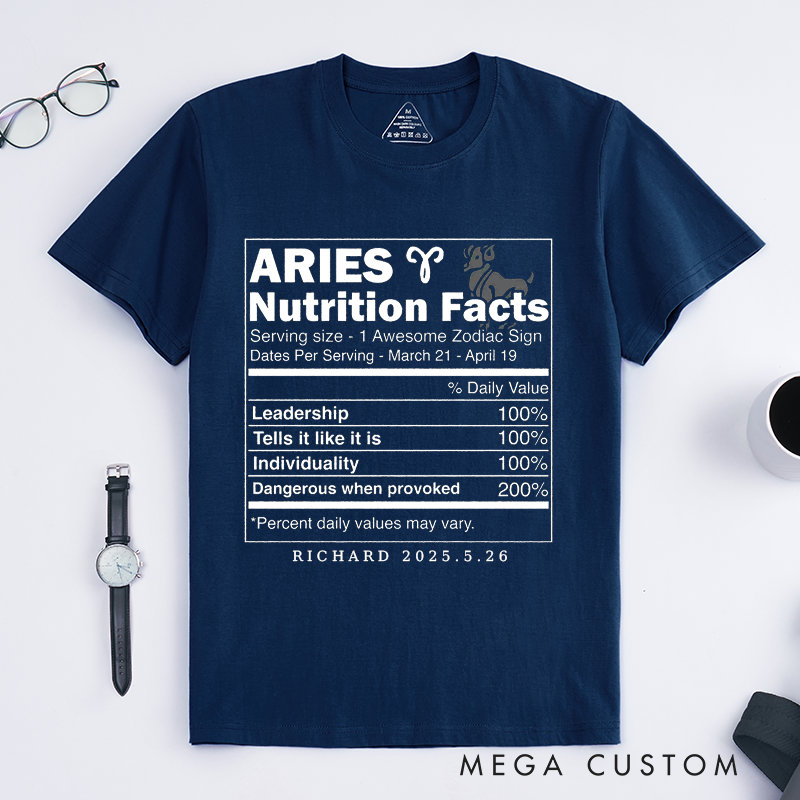 Personalized Aries Zodiac Sign Classic T-Shirts Leadership Traits Unique Birthday Gift for Astrology Lovers Friends Family Custom Unisex Tee 