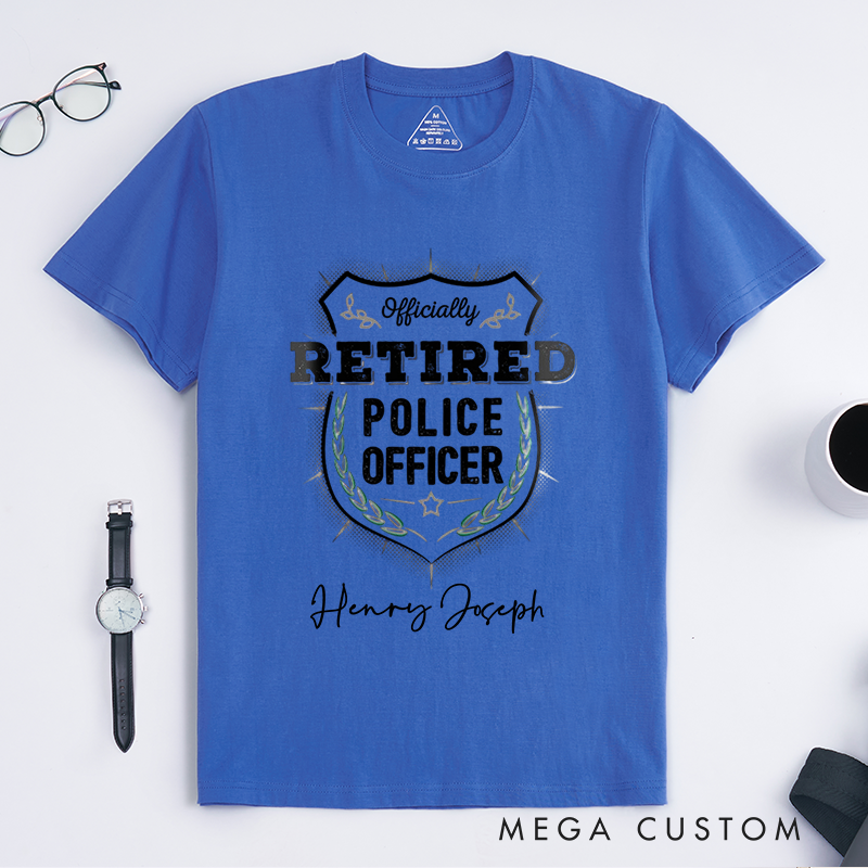 Personalized Officially Retired Police Officer T-Shirt with Badge and Elegant Typography Design Gift for Police Officer T-Shirt
