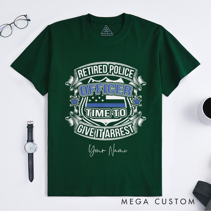 Personalized Retired Police Officer T-Shirt with Bold Graphics and Ribbon Banner Design Gift for Police Officer T-Shirt