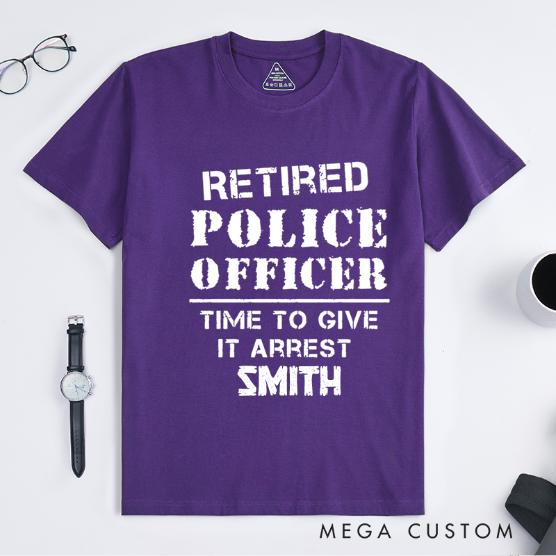 Personalized Retired Police Officer T-Shirt with Bold Stencil Typography Design Gift for Police Officer T-Shirt