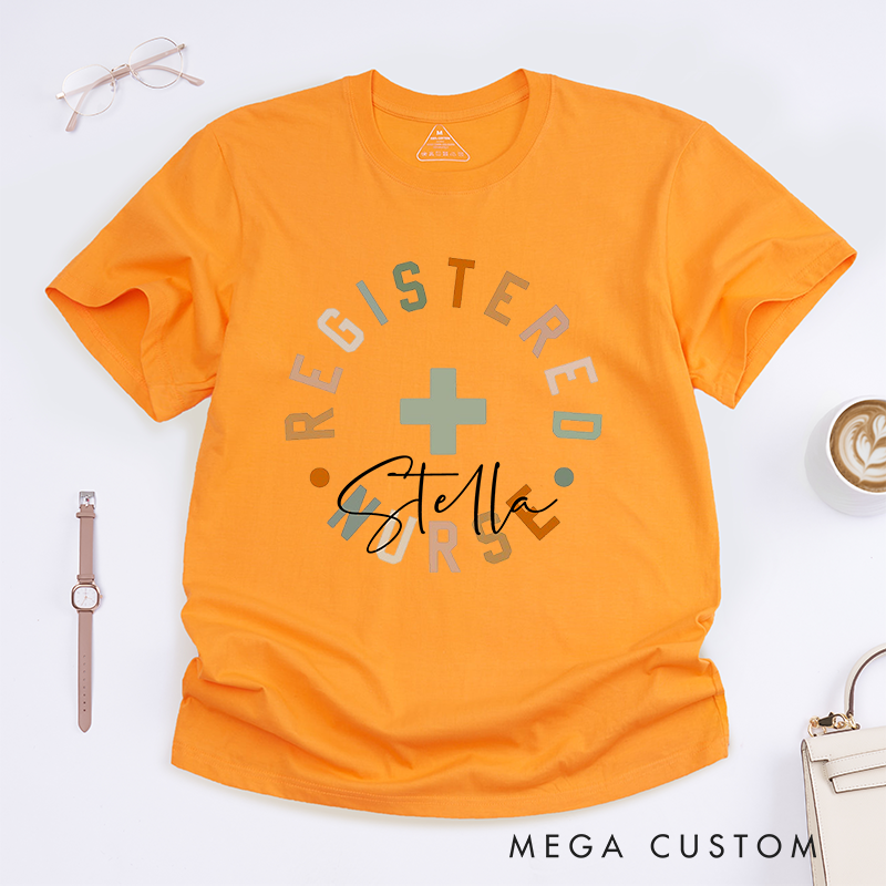 Personalized Registered Nurse T-Shirt with Bold Circular Customizable Name Design Gift for Nurse