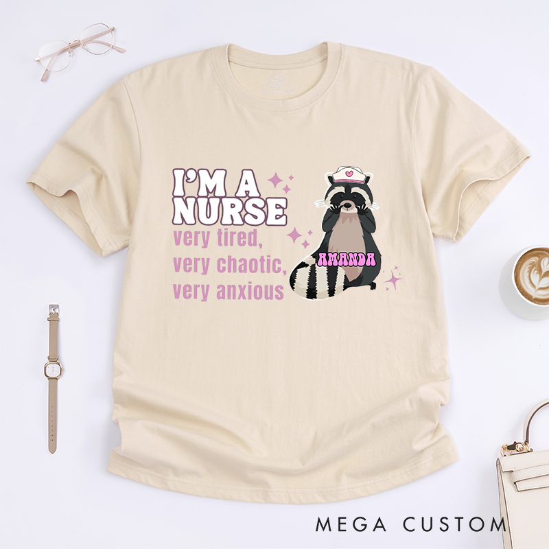 Personalized Playful Nurse T-Shirt with Raccoon and Humorous Text Design Gift for Nurse