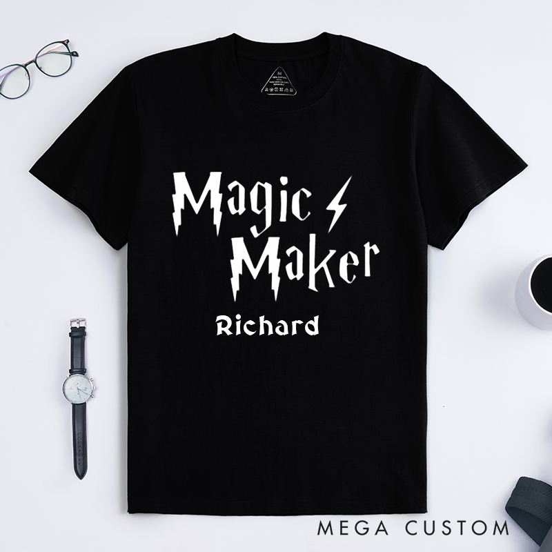 Personalized Magic Maker Classic T-Shirt Custom Name Wizard Style Gift Unique Unisex Birthday Present for Magic Lover Personalized Tee