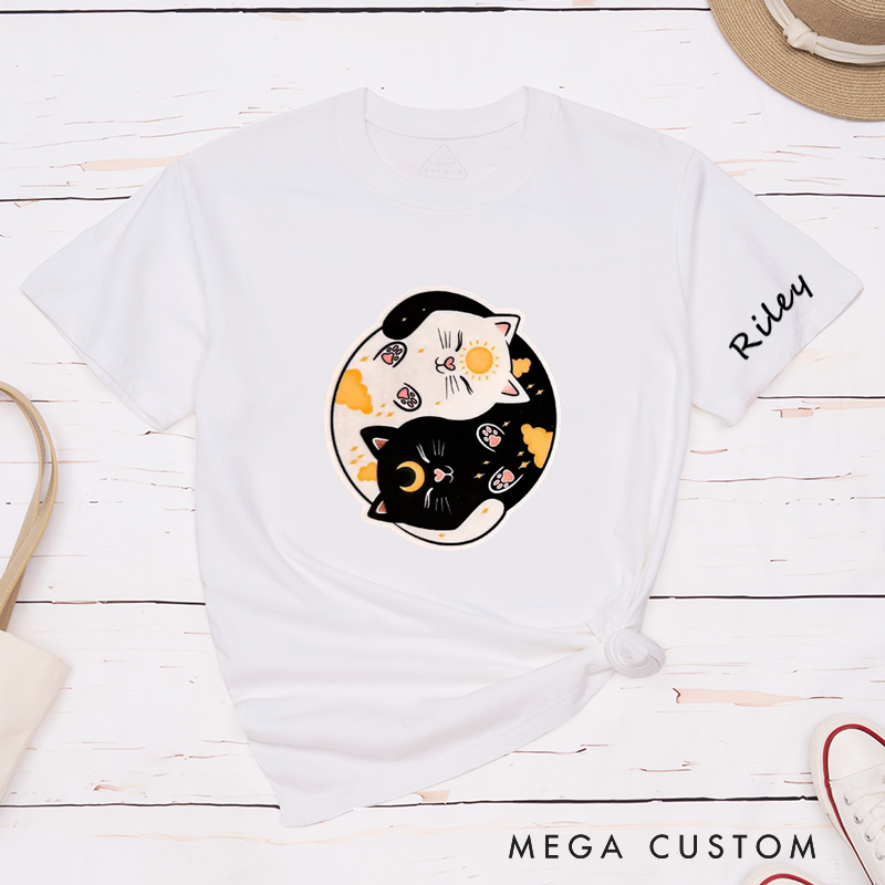 Personalized Classic T-Shirt Yin Yang Cat  Custom Name Sun and Moon  Gift for Cat and Cosmic Lovers  Unique Present for  Pet Owner 