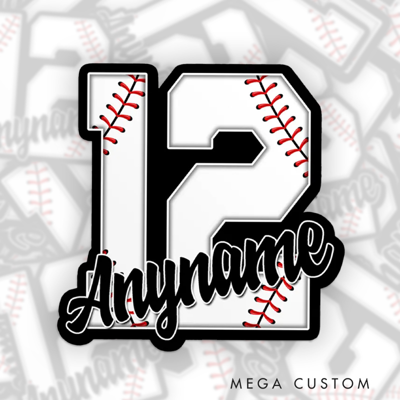 Personalized Baseball Sticker with Bold Number and Custom Name  