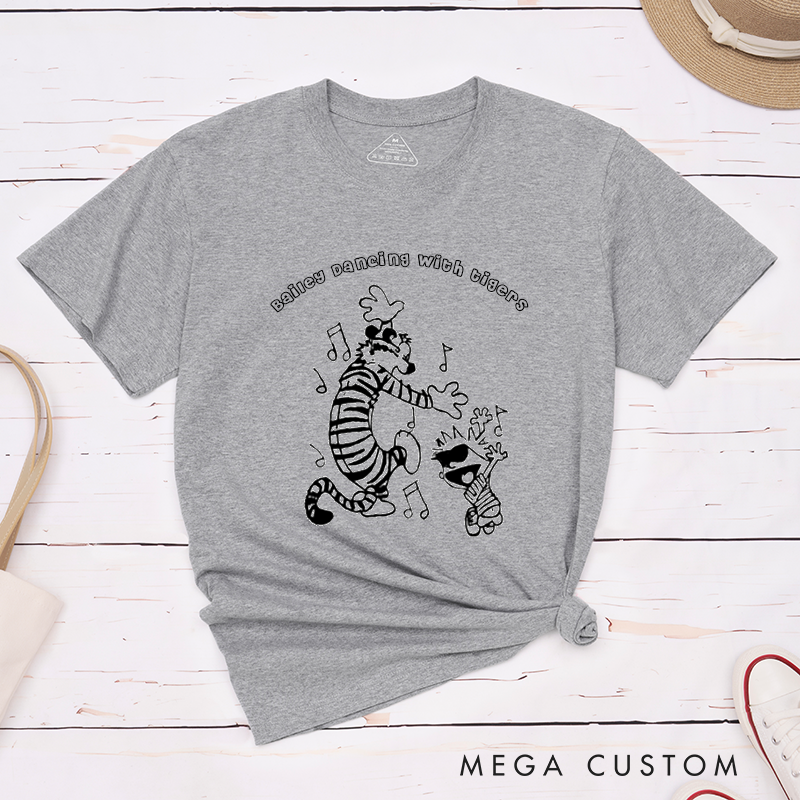 Personalized Classic T-Shirt Dancing Tiger Custom Name Fun Dance Party Unisex Gift for Kids and Adults Unique Birthday Present for Dance Lovers