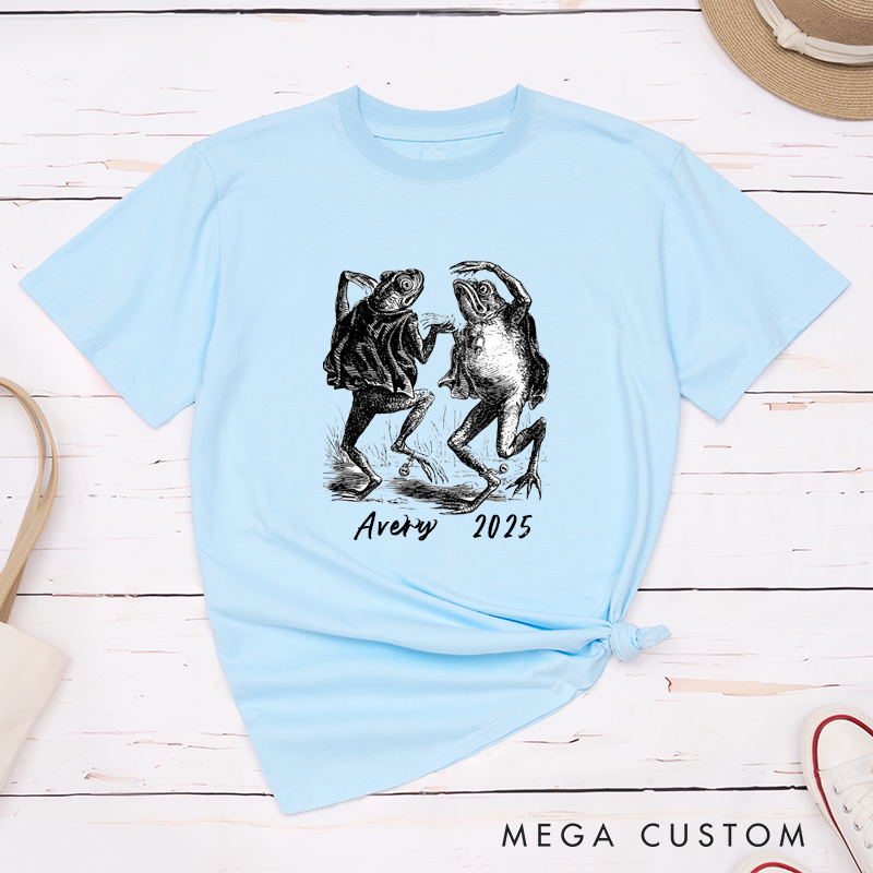 Personalized Classic T-Shirt Frog Dance Unisex Custom Vintage Amphibian Art Gift Unique Animal Lovers Tee for Men Women Friends Birthday Present 
