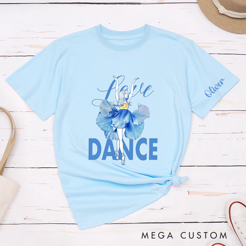 Personalized Love Dance Ballet Classic T-Shirts Custom Name Gift for Dancers Artistic Blue Skirt Classic Tee for Dance Lovers Unique Birthday Present 