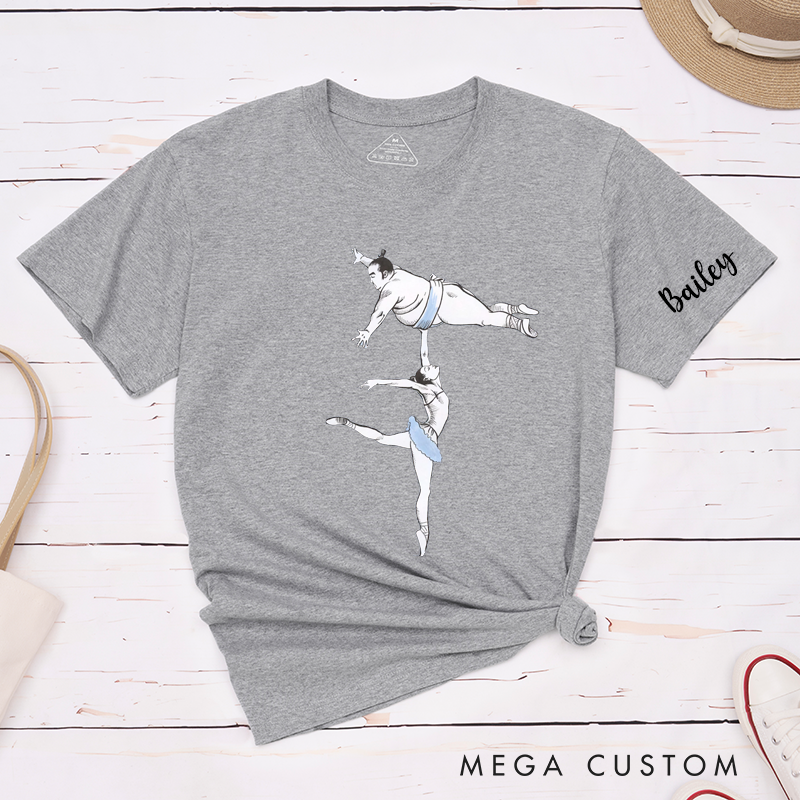Personalized Ballet and Sumo Fusion Classic T-Shirts Unique Dance and Wrestling Art Gift Custom Name Sports Lover Present Comfortable Tee