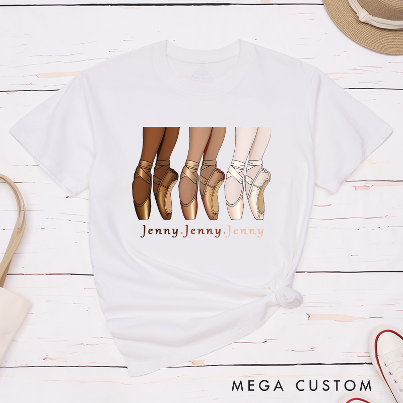 Personalized Three color ballet shoes Classic T-Shirt Custom Name Design Elegant Gift for Dance Lovers Perfect for Ballet Enthusiasts  