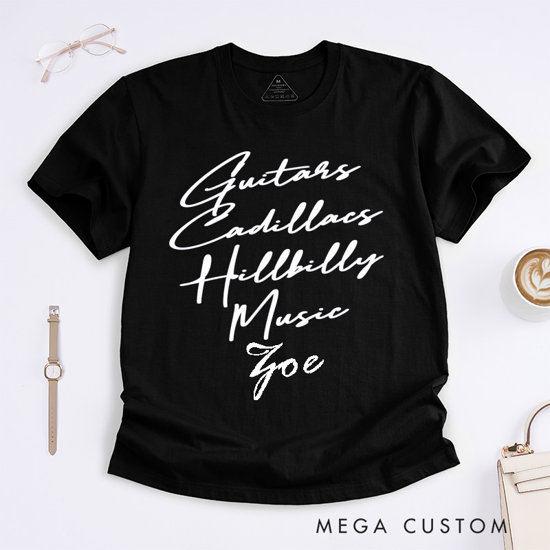 Personalized Guitars Hillbilly Music Classic T-Shirts Custom Country Music Lover Gift Unisex Tee for Men and Women Unique Western Style Shirt Present