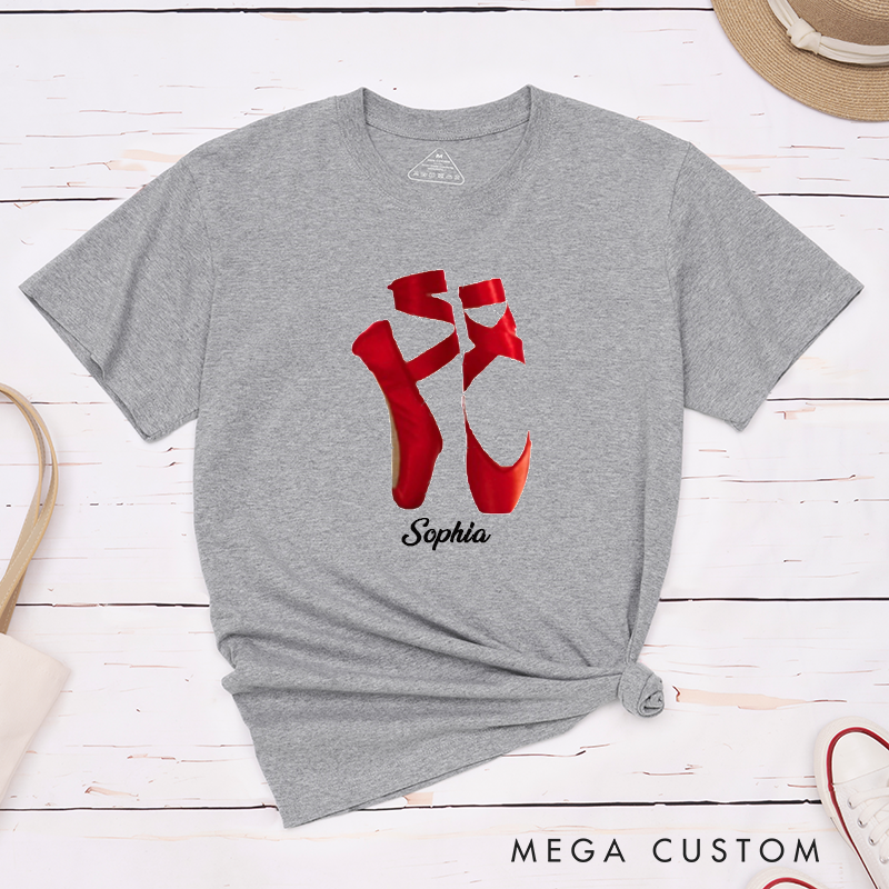 Personalized Ballet Dance Shoes Classic T-Shirt Custom Red Pointe Slippers Gift for Dancers Ballet Lovers Unique Dancewear Apparel Birthday Present 