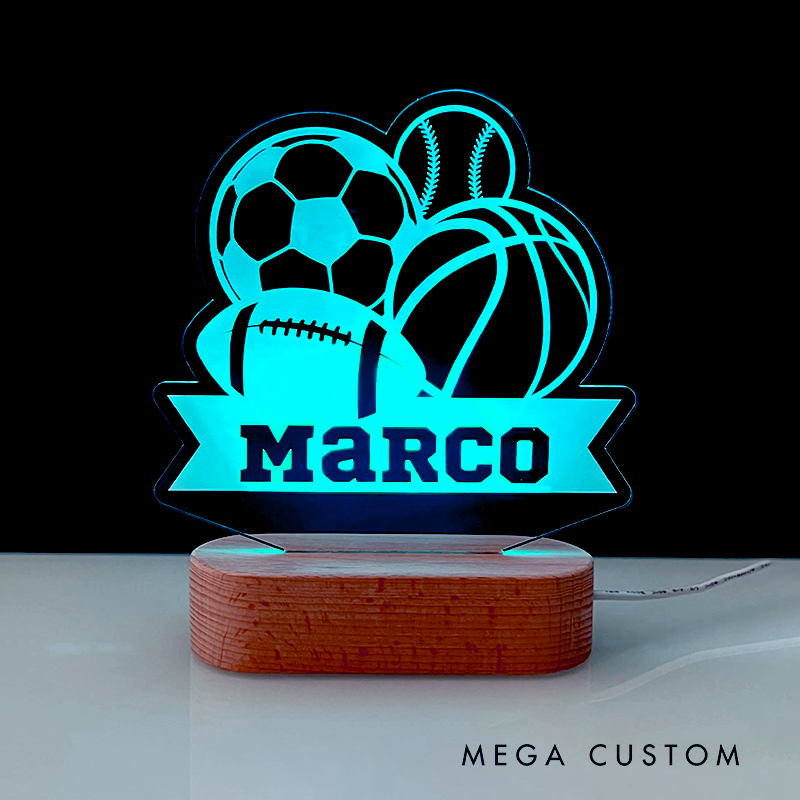 Personalized Sports LED Night Light with Custom Name Perfect Gift for Sports Lovers