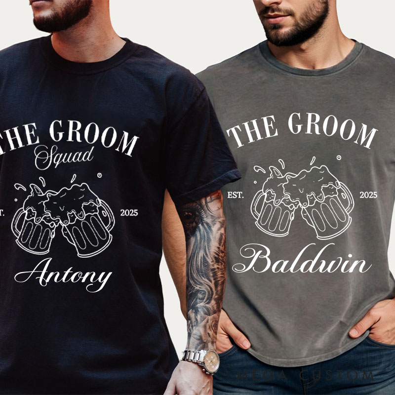 Personalized Groom Squad Bach Party Washed T-Shirt Groom Groomsmen Party T-Shirt Retro Washed T-Shirts for Best Man