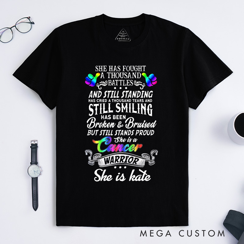Personalized Lgbt She Has Fought a Thousand Battles Breast Cancer Warrior T-Shirt Cancer Survivor Gift