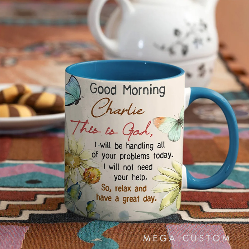 Personalized Good Morning This is God Christian 11oz Ceramic Mug with Name Bible Verse Inner Color Mug Birthday Religious Inspirational Gift for Women