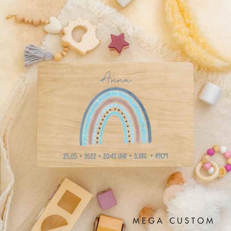 Personalized Memory Box Baby Blue Rainbow Gift for Birth Christening Gift