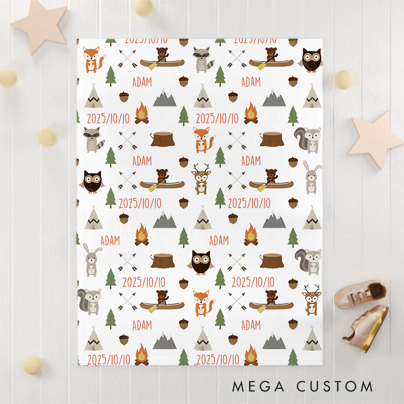 Personalized Baby Name Blanket Baby Woodland Forest Animal Fleece Blanket Baby Shower Gift