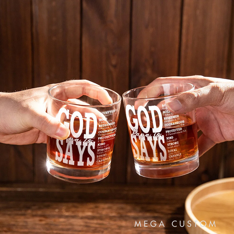 Personalized God Says Ebible Verse 10.5 oz Old Fashioned Rock Whiskey Glass with Nickname Father's Day Birthday Gift for Man Christian Gift for Him