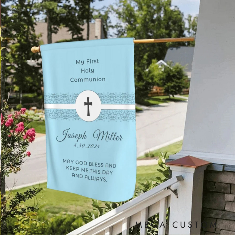 Personalised My First Communion Garden Flag with Name and Date Christian Home Decor Gardon Decor Gift for Family and Friends