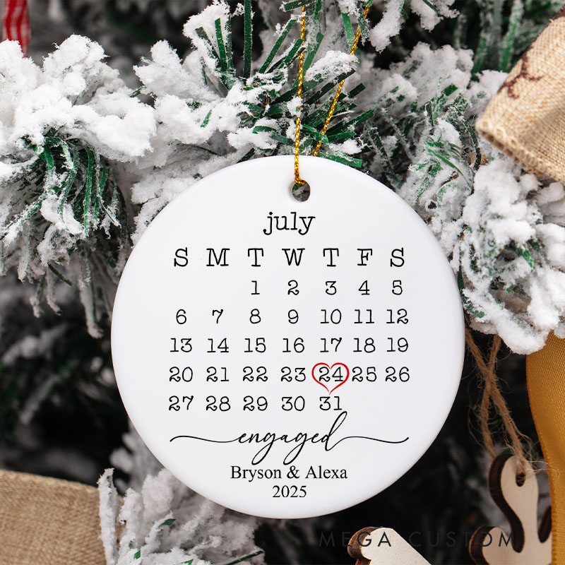 Personalized Engaged Date Christmas Ornament Couple Engagement Name and Date Ornament