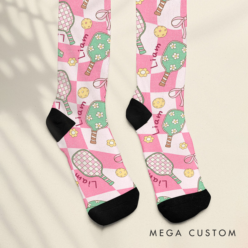Personalized Pickleball Socks with Fun Design and Custom Name