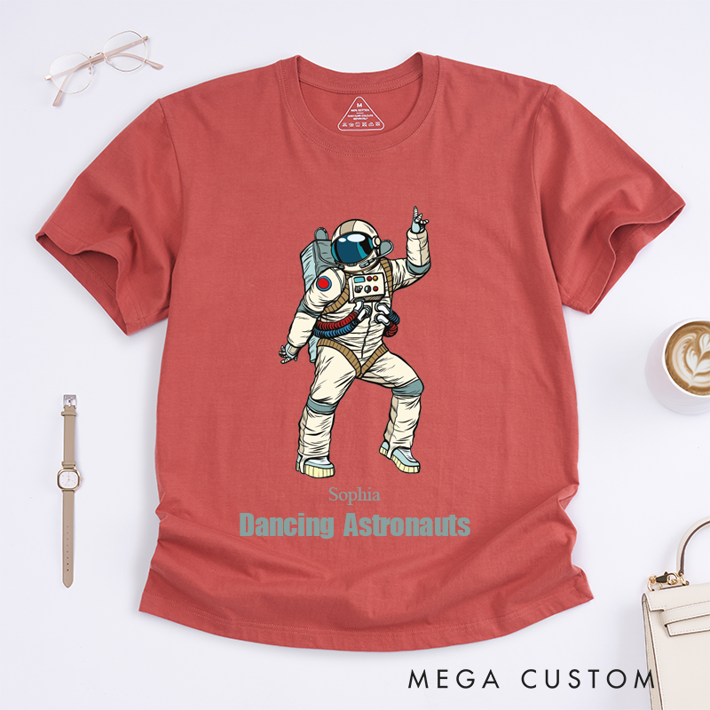 Personalized Dancing Astronaut Classic T-Shirts Custom Name Gift for Dance Enthusiasts Dancing Graphic Tee for Women Friends Dancers