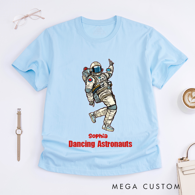 Personalized Dancing Astronaut Classic T-Shirts Custom Name Gift for Dance Enthusiasts Dancing Graphic Tee for Women Friends Dancers