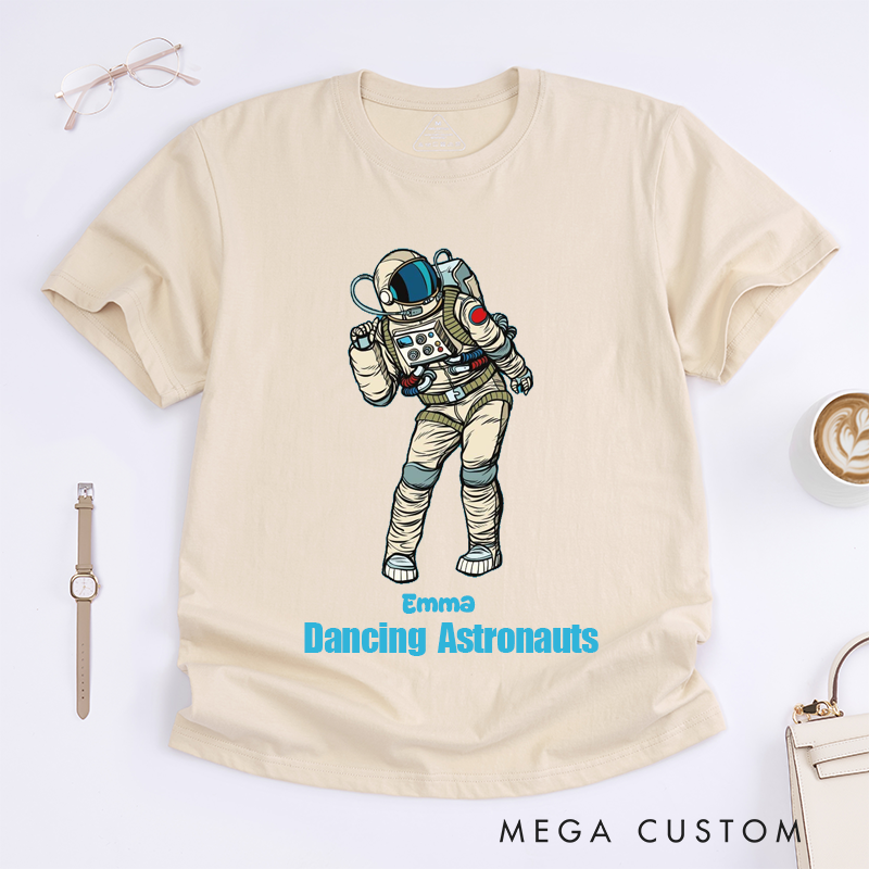 Personalized Dancing Astronaut Classic T-Shirts Custom Name Gift for Dance Enthusiasts Dancing Graphic Tee for Women Friends Dancers