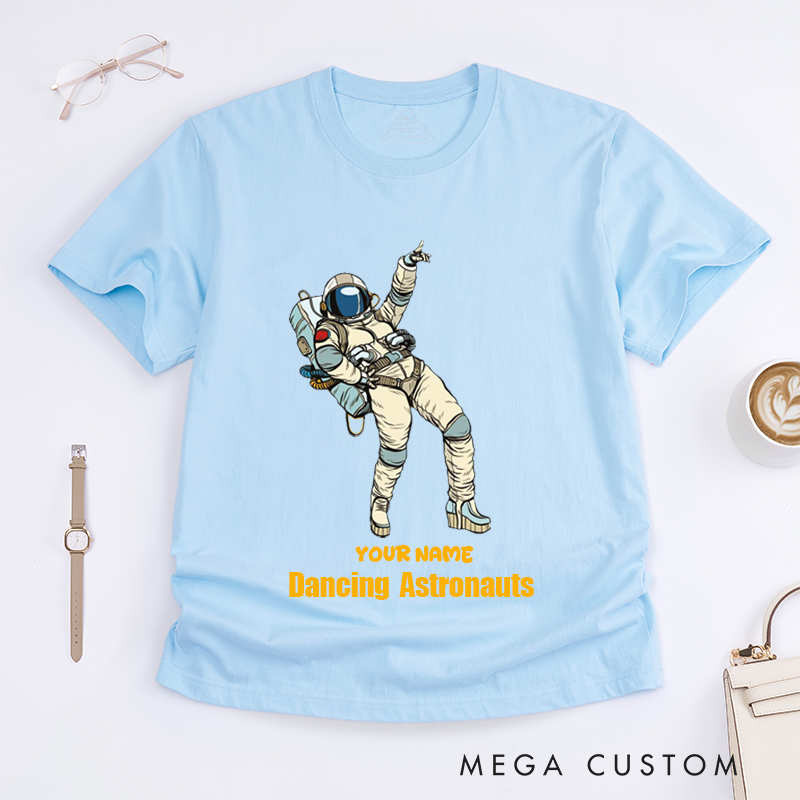 Personalized Dancing Astronaut Classic T-Shirts Custom Name Gift for Dance Enthusiasts Dancing Graphic Tee for Women Friends Dancers