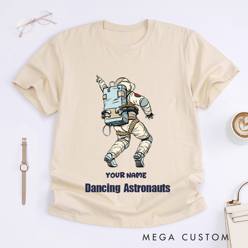 Personalized Dancing Astronaut Classic T-Shirts Custom Name Gift for Dance Enthusiasts Dancing Graphic Tee for Women Friends Dancers