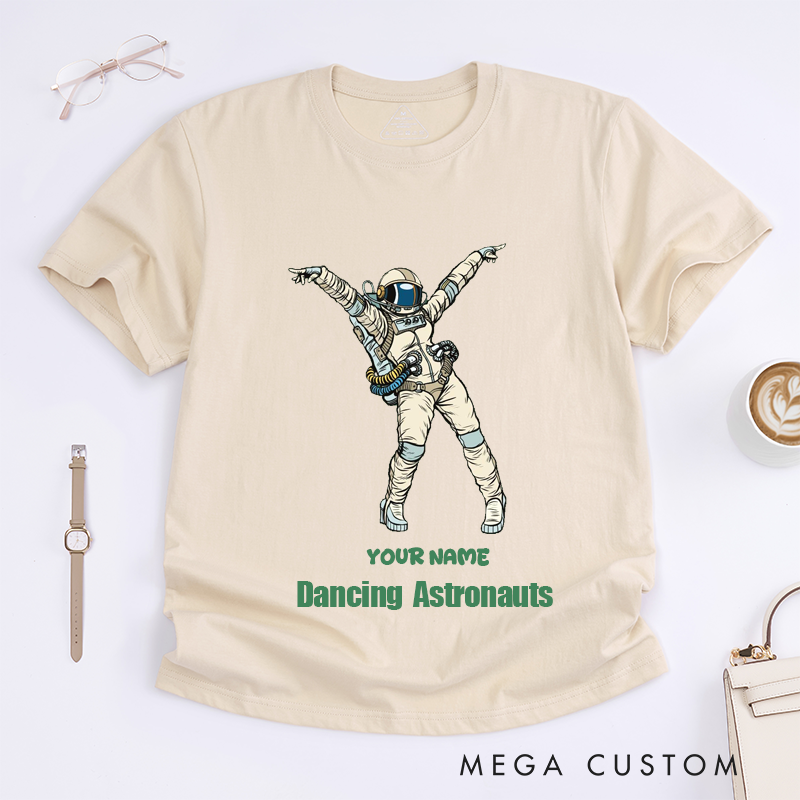 Personalized Dancing Astronaut Classic T-Shirts Custom Name Gift for Dance Enthusiasts Dancing Graphic Tee for Women Friends Dancers
