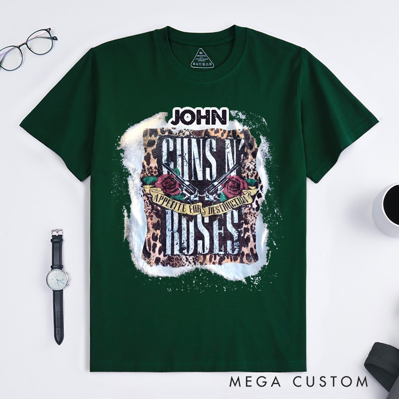 Personalized Retro Rock Music Custom Name Unisex Classic T-Shirts Vintage Leopard Print Gift for Fans Friends Birthday or Special Occasions