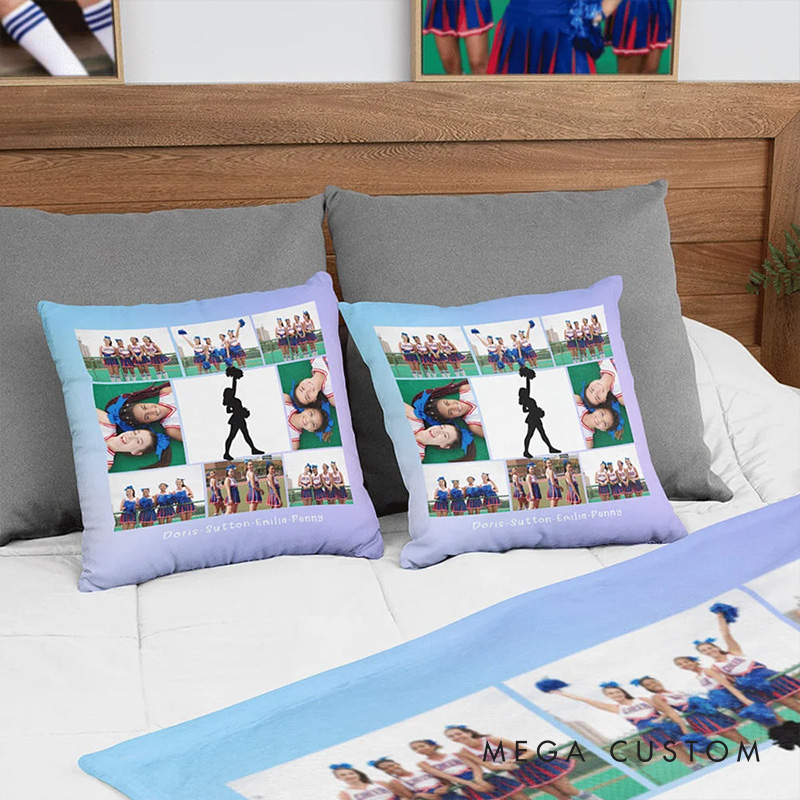 Personalized Cheerleading Photo Collages Throw Pillow with Custom Text