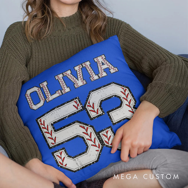 Personalized Multicolor Baseball Sports Theme Throw Pillow with Custom Player Name and Number